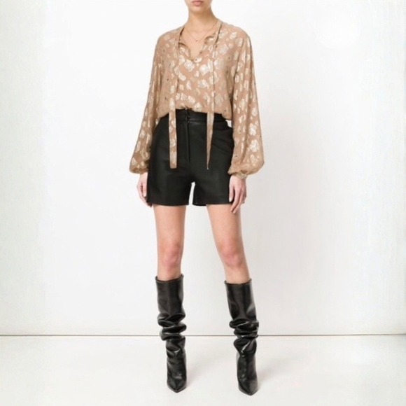 Saint Laurent Tops - Saint Laurent Lamé Flowers Silk Blouse Gold Metallic Tie Neck Size 36 NWT